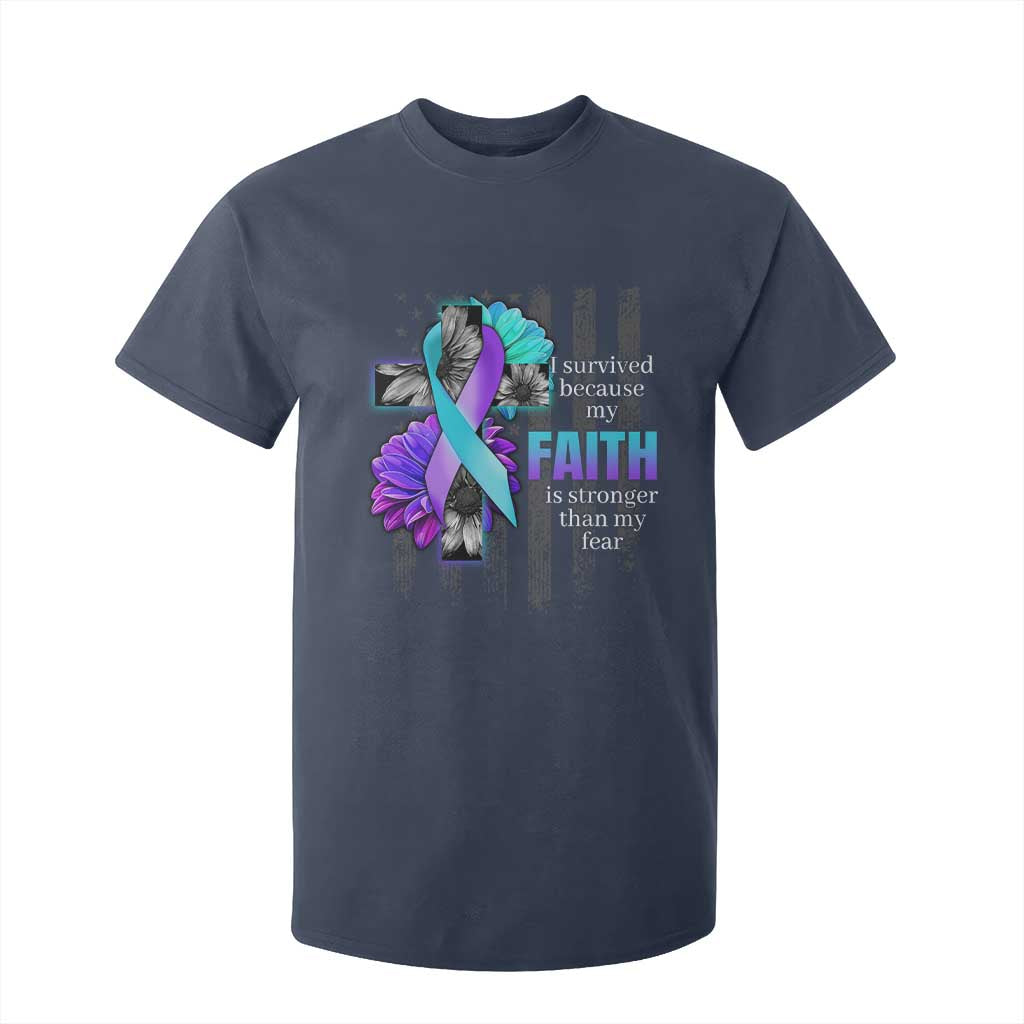 Faith Over Fear Suicide Prevention T Shirt For Kid Ribbon Flower USA Flag Inspirational