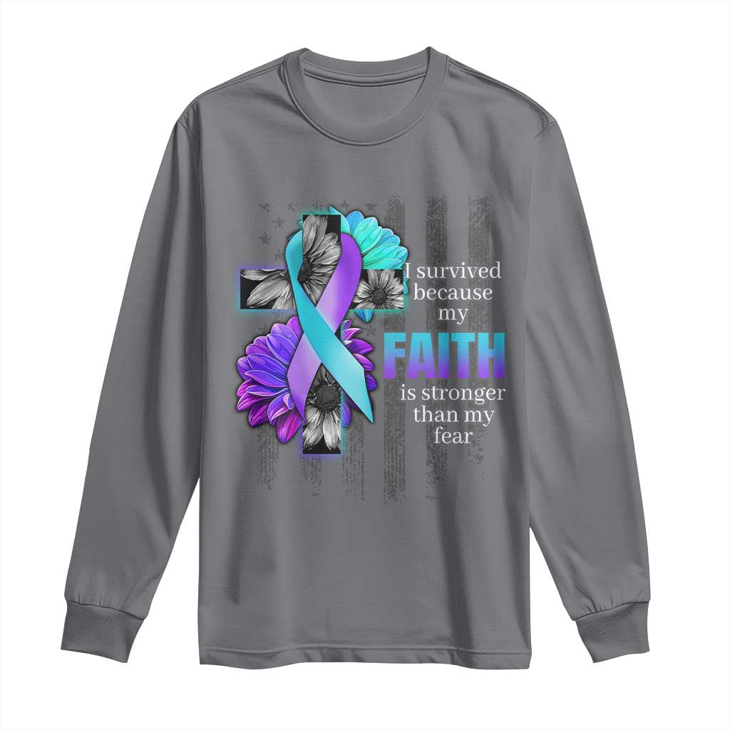 Faith Over Fear Suicide Prevention Long Sleeve Shirt Ribbon Flower USA Flag Inspirational