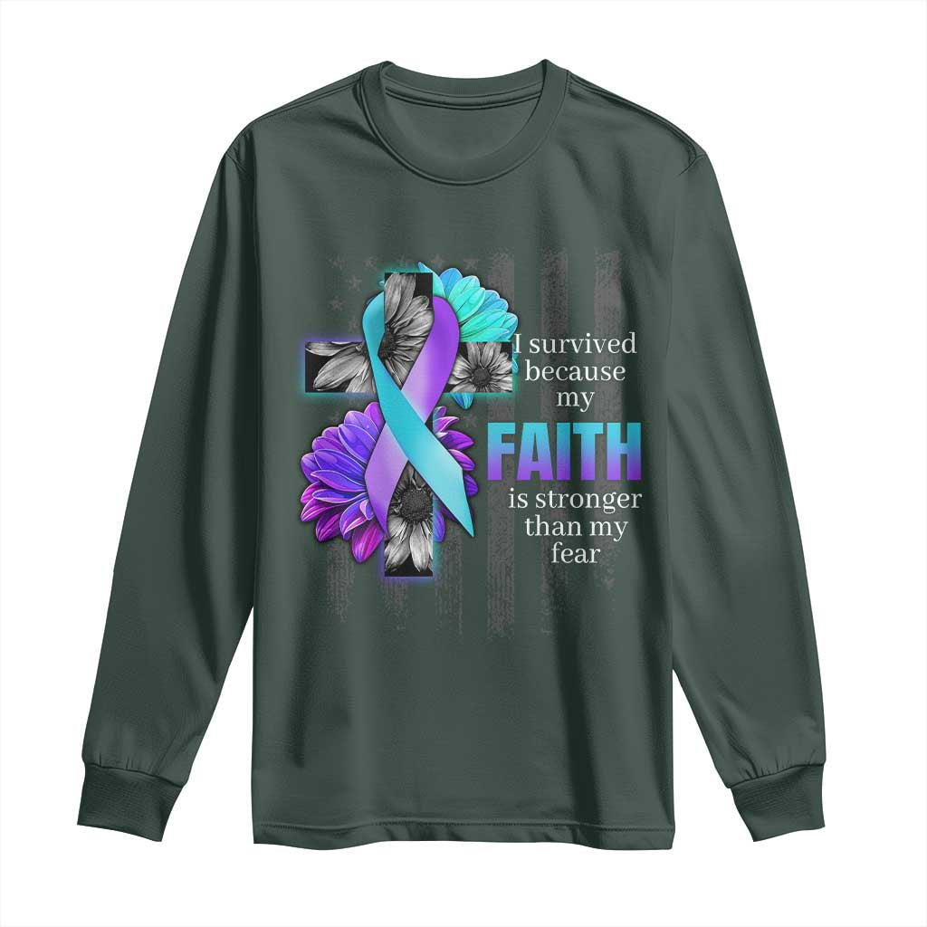 Faith Over Fear Suicide Prevention Long Sleeve Shirt Ribbon Flower USA Flag Inspirational