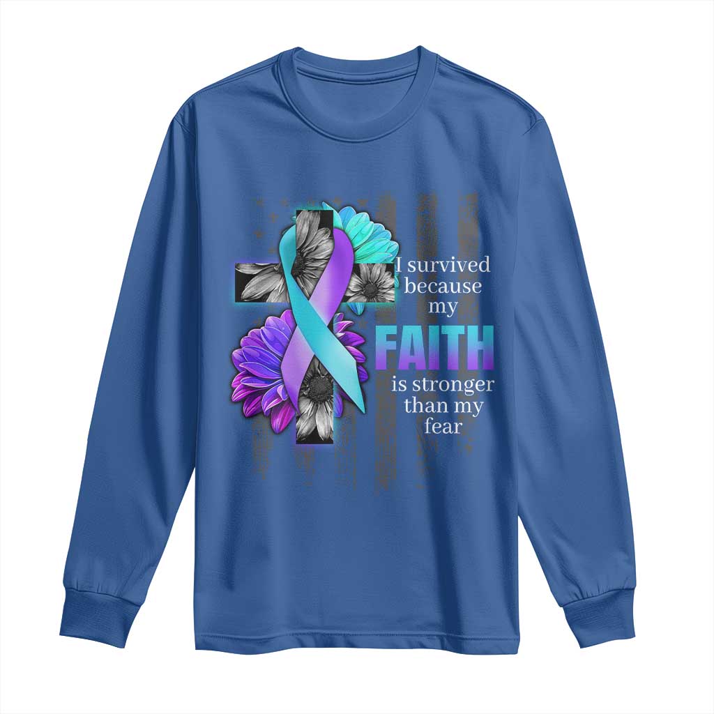 Faith Over Fear Suicide Prevention Long Sleeve Shirt Ribbon Flower USA Flag Inspirational