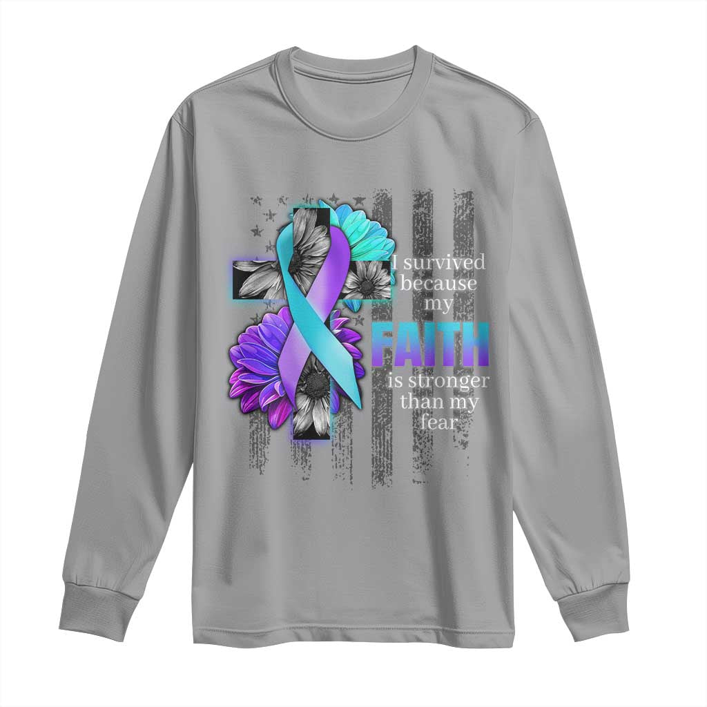 Faith Over Fear Suicide Prevention Long Sleeve Shirt Ribbon Flower USA Flag Inspirational