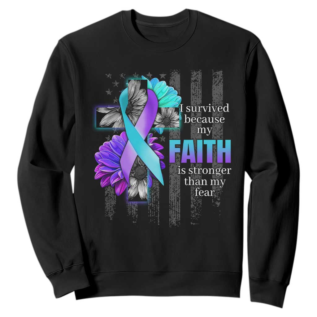 Faith Over Fear Suicide Prevention Sweatshirt Ribbon Flower USA Flag Inspirational