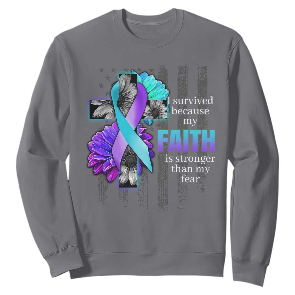 Faith Over Fear Suicide Prevention Sweatshirt Ribbon Flower USA Flag Inspirational