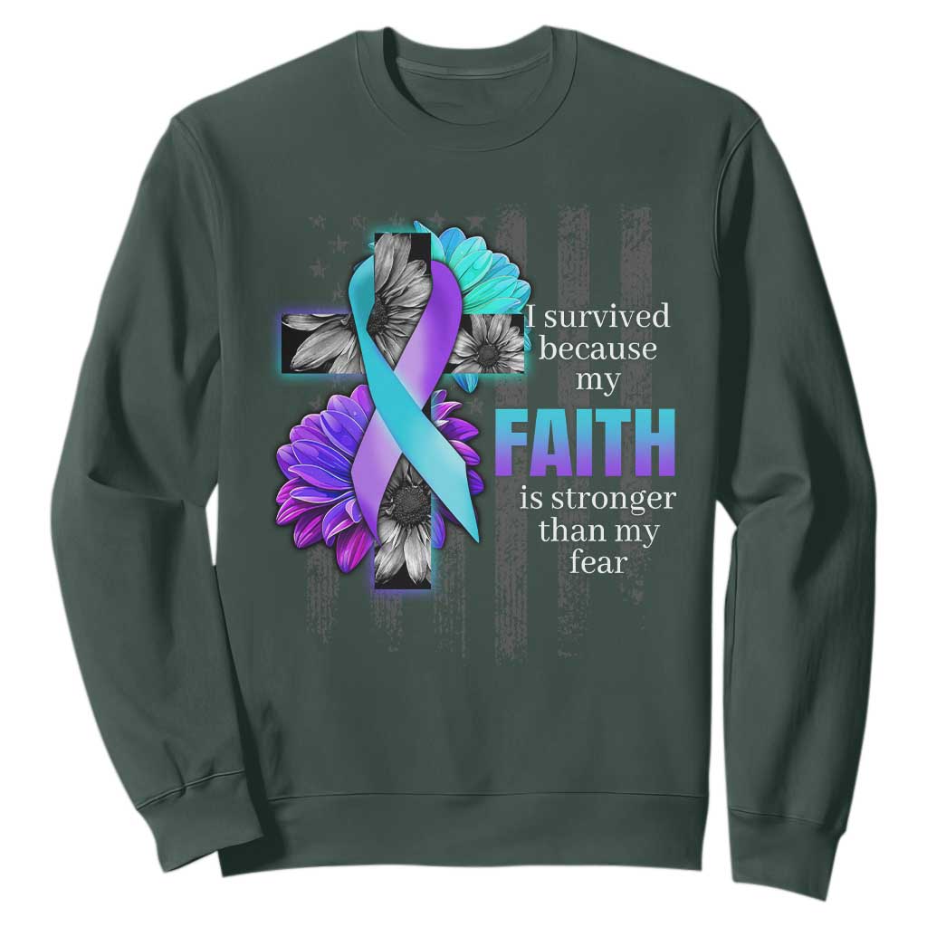 Faith Over Fear Suicide Prevention Sweatshirt Ribbon Flower USA Flag Inspirational