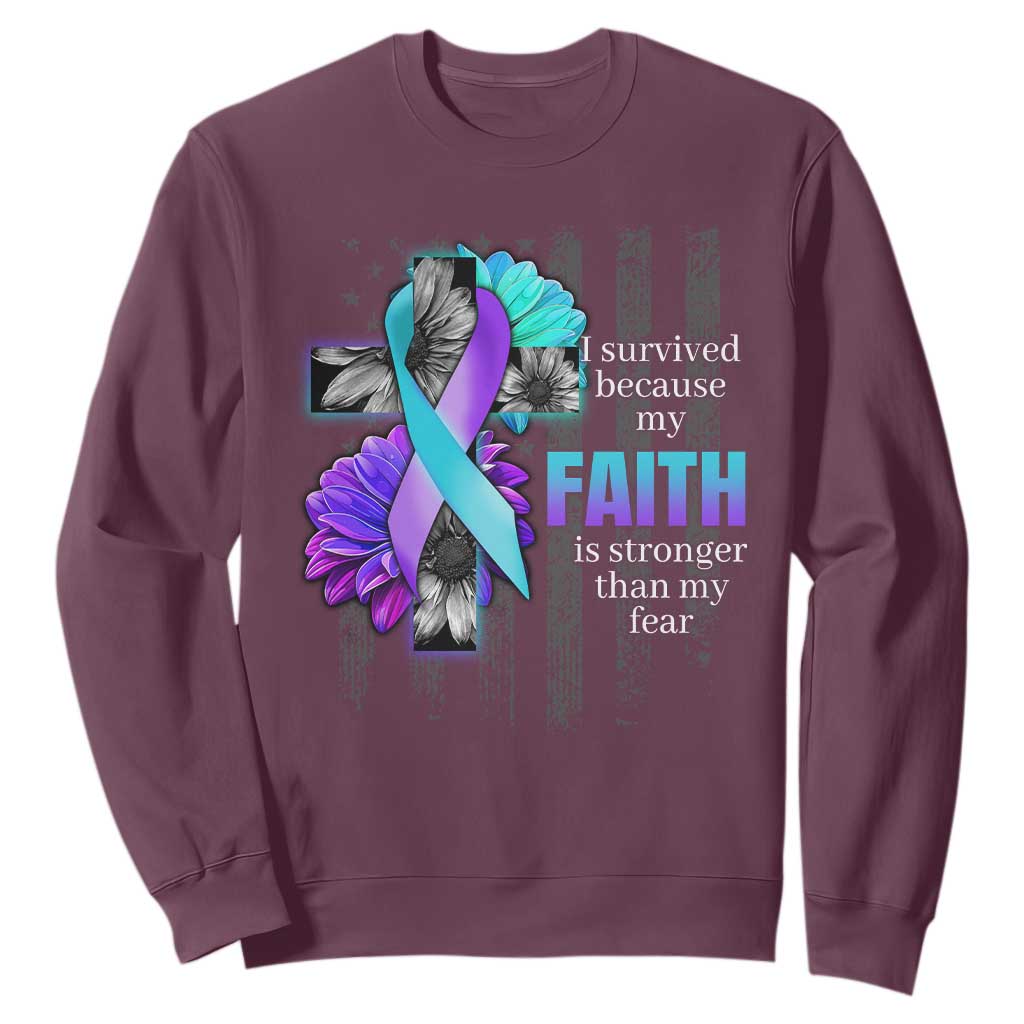 Faith Over Fear Suicide Prevention Sweatshirt Ribbon Flower USA Flag Inspirational