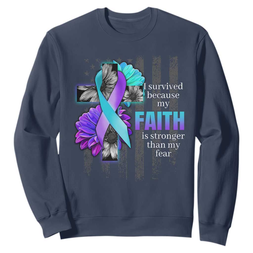 Faith Over Fear Suicide Prevention Sweatshirt Ribbon Flower USA Flag Inspirational