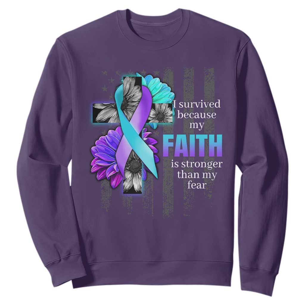 Faith Over Fear Suicide Prevention Sweatshirt Ribbon Flower USA Flag Inspirational