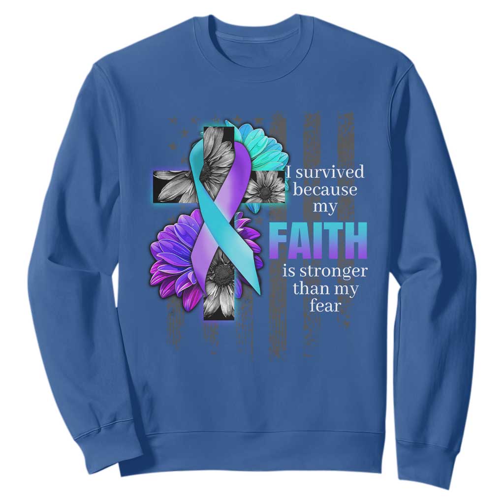 Faith Over Fear Suicide Prevention Sweatshirt Ribbon Flower USA Flag Inspirational
