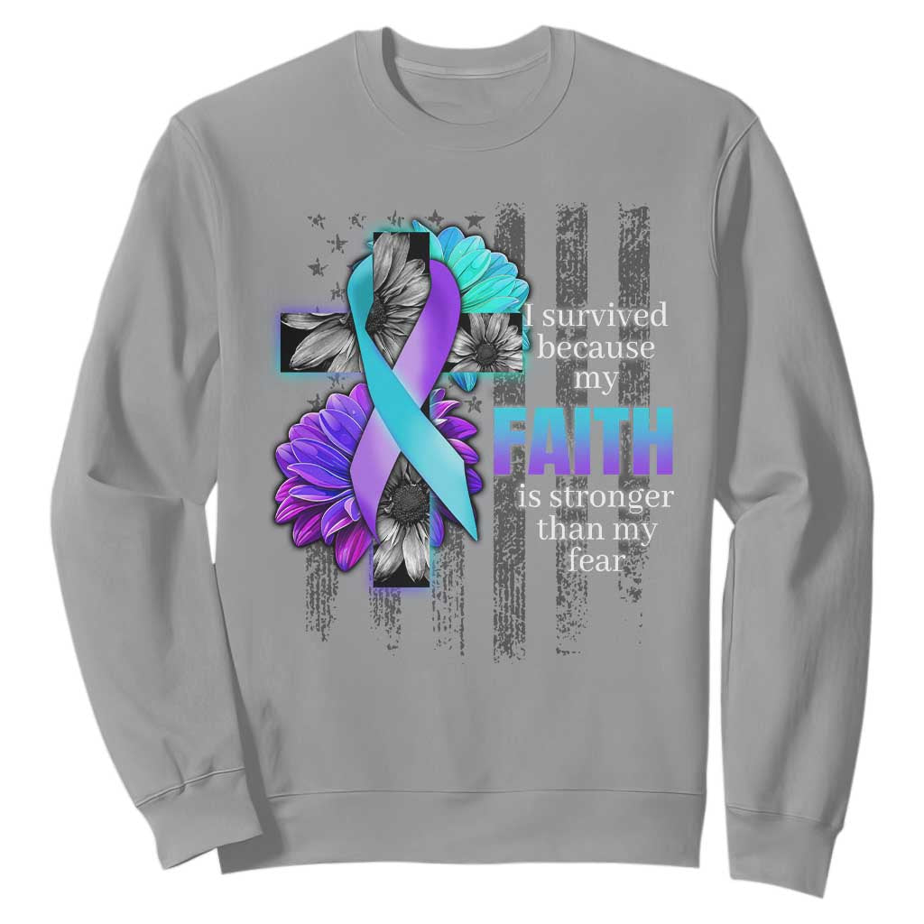 Faith Over Fear Suicide Prevention Sweatshirt Ribbon Flower USA Flag Inspirational
