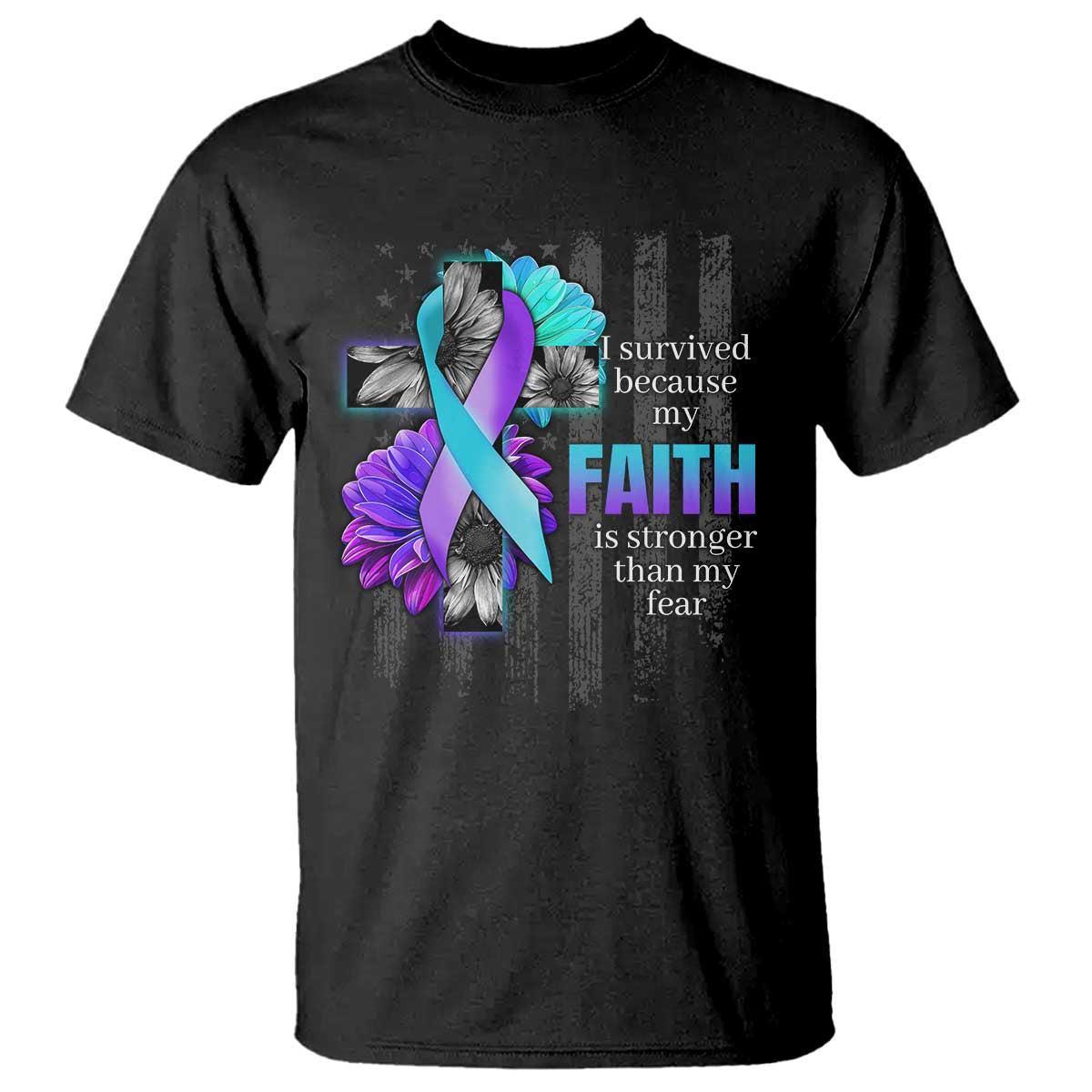 Faith Over Fear Suicide Prevention T Shirt Ribbon Flower USA Flag Inspirational