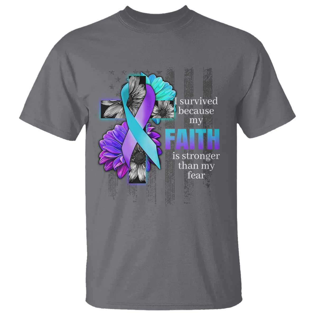 Faith Over Fear Suicide Prevention T Shirt Ribbon Flower USA Flag Inspirational