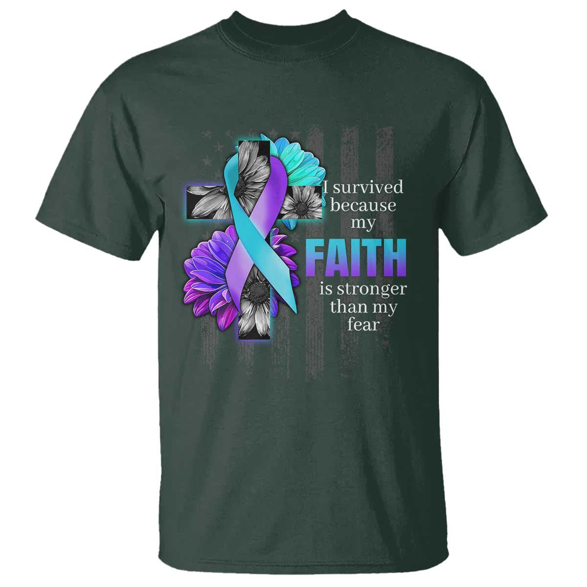 Faith Over Fear Suicide Prevention T Shirt Ribbon Flower USA Flag Inspirational