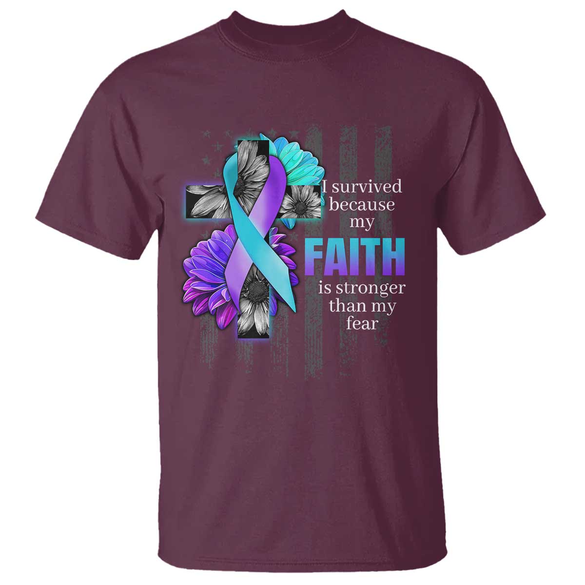 Faith Over Fear Suicide Prevention T Shirt Ribbon Flower USA Flag Inspirational