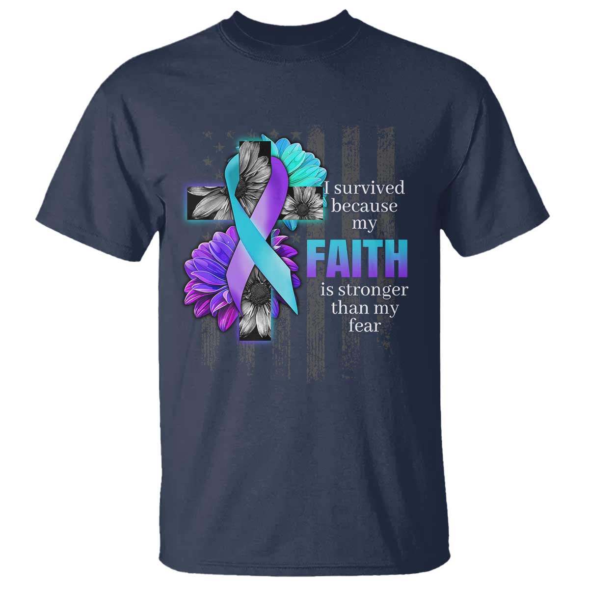Faith Over Fear Suicide Prevention T Shirt Ribbon Flower USA Flag Inspirational