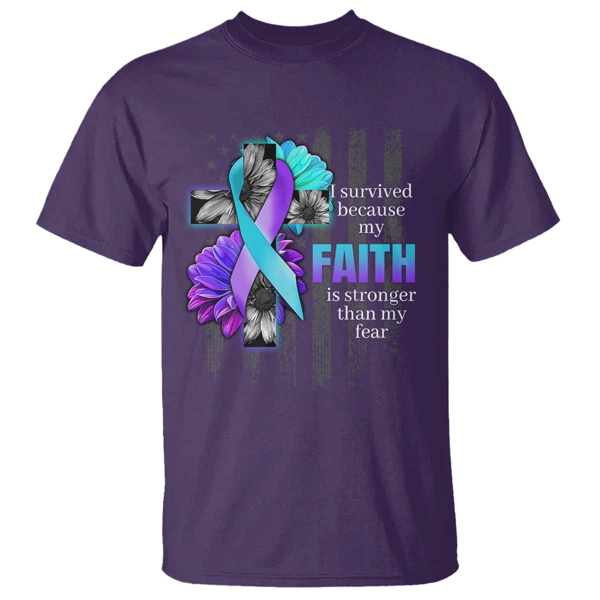 Faith Over Fear Suicide Prevention T Shirt Ribbon Flower USA Flag Inspirational