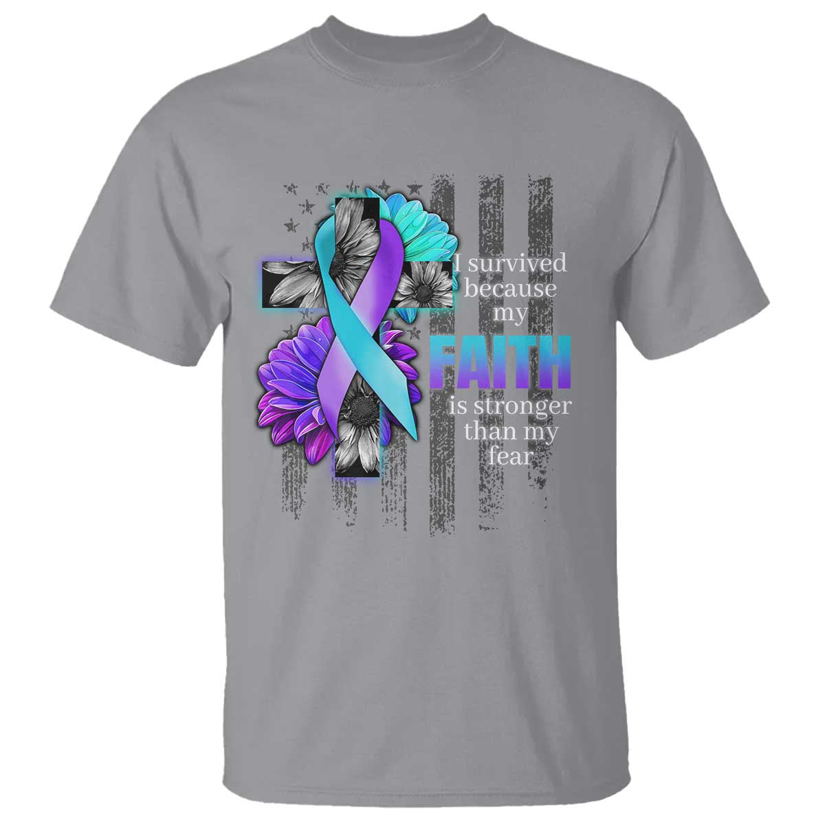 Faith Over Fear Suicide Prevention T Shirt Ribbon Flower USA Flag Inspirational