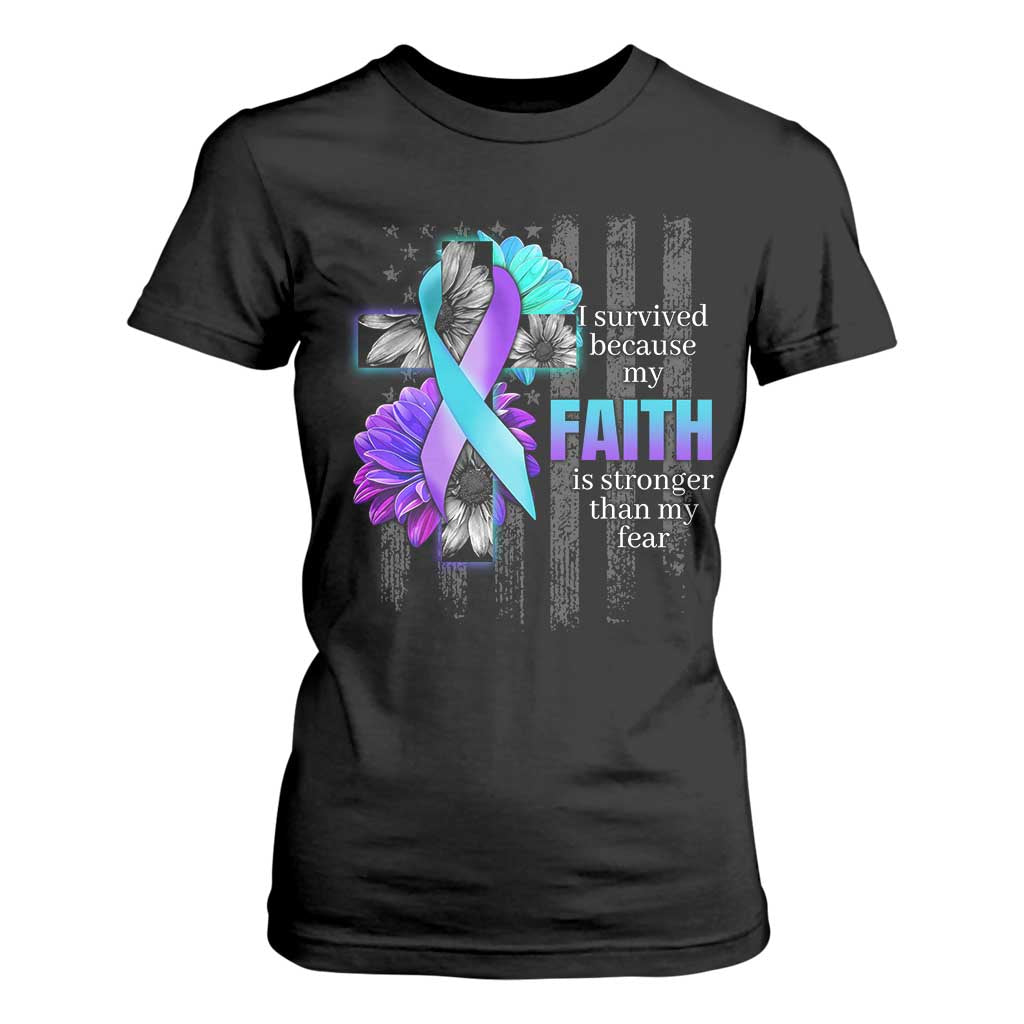 Faith Over Fear Suicide Prevention T Shirt For Women Ribbon Flower USA Flag Inspirational