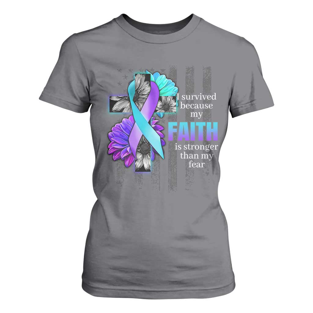 Faith Over Fear Suicide Prevention T Shirt For Women Ribbon Flower USA Flag Inspirational