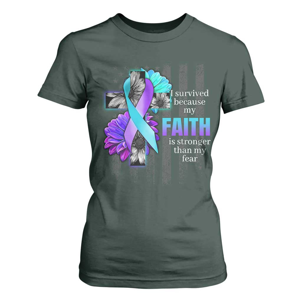 Faith Over Fear Suicide Prevention T Shirt For Women Ribbon Flower USA Flag Inspirational