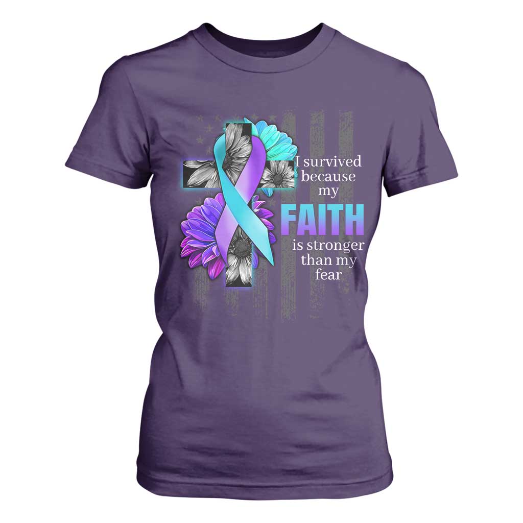 Faith Over Fear Suicide Prevention T Shirt For Women Ribbon Flower USA Flag Inspirational
