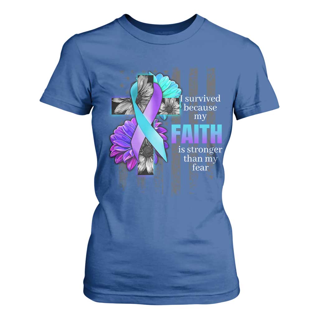Faith Over Fear Suicide Prevention T Shirt For Women Ribbon Flower USA Flag Inspirational