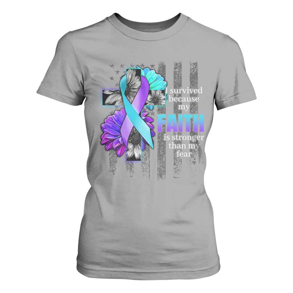 Faith Over Fear Suicide Prevention T Shirt For Women Ribbon Flower USA Flag Inspirational