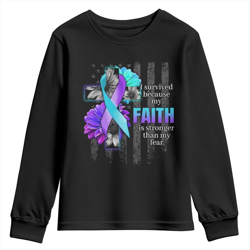 Faith Over Fear Suicide Prevention Youth Sweatshirt Ribbon Flower USA Flag Inspirational