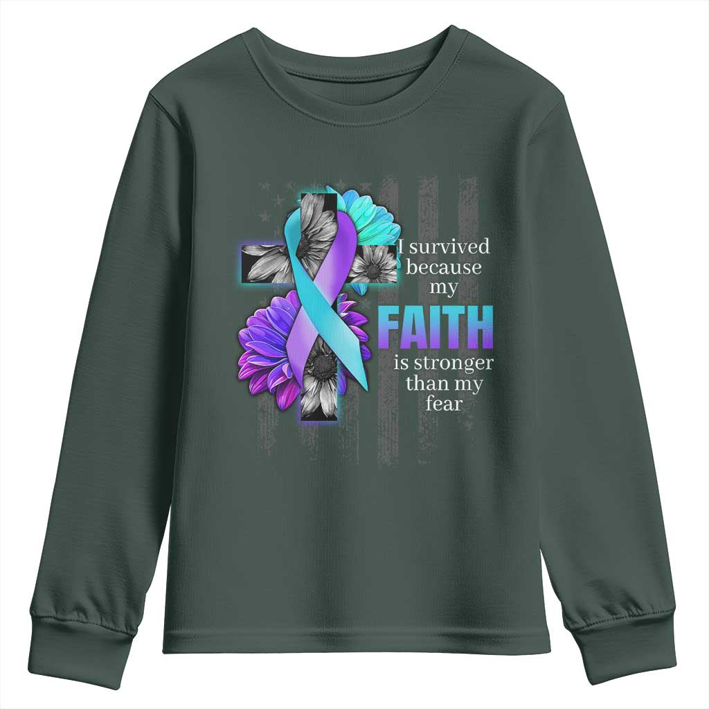 Faith Over Fear Suicide Prevention Youth Sweatshirt Ribbon Flower USA Flag Inspirational