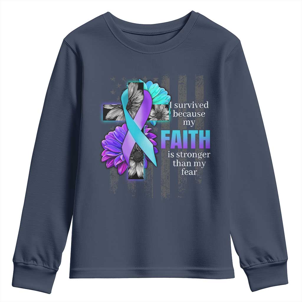 Faith Over Fear Suicide Prevention Youth Sweatshirt Ribbon Flower USA Flag Inspirational