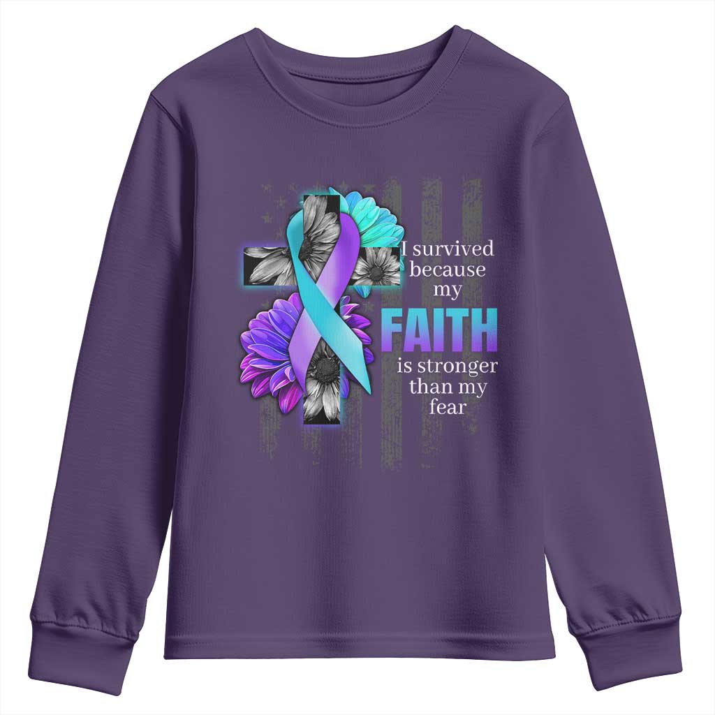 Faith Over Fear Suicide Prevention Youth Sweatshirt Ribbon Flower USA Flag Inspirational