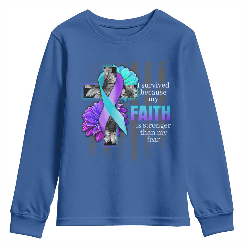 Faith Over Fear Suicide Prevention Youth Sweatshirt Ribbon Flower USA Flag Inspirational