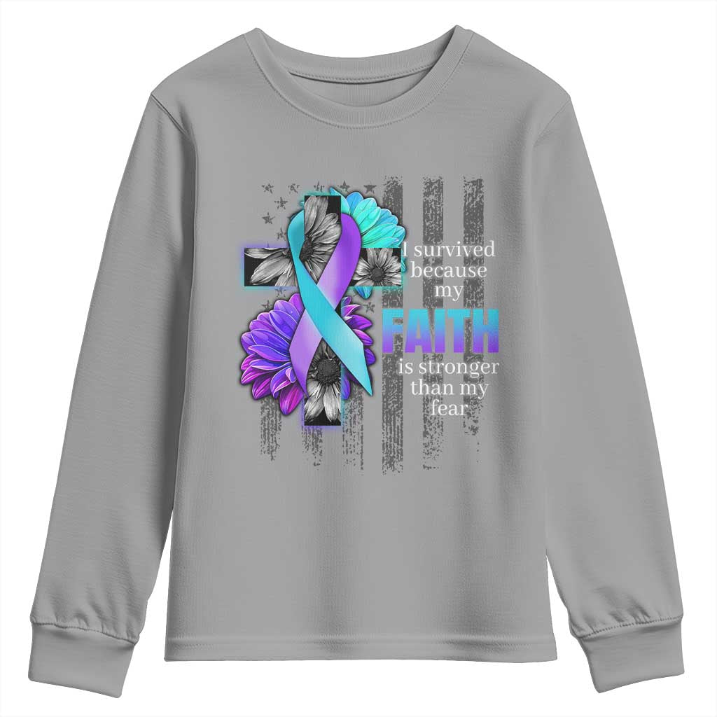 Faith Over Fear Suicide Prevention Youth Sweatshirt Ribbon Flower USA Flag Inspirational