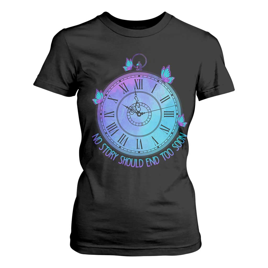 Suicide Prevention Support T Shirt For Women No Story Should End Too Soon Butterfly Clock