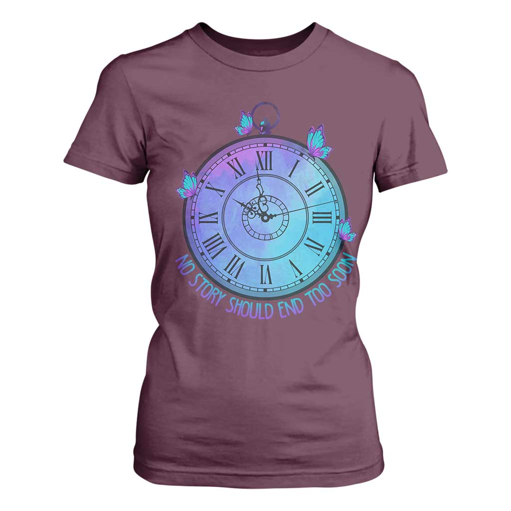 Suicide Prevention Support T Shirt For Women No Story Should End Too Soon Butterfly Clock