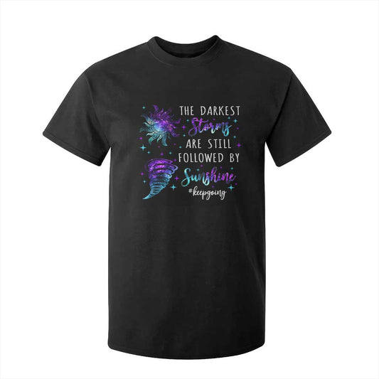 Suicide Prevention Support T Shirt For Kid Semicolon Flower Cloud Rain Wash Away Pain