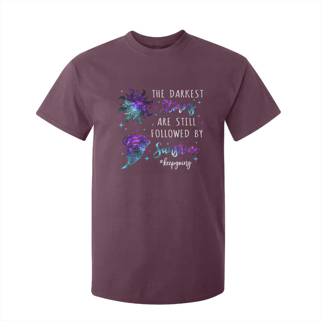 Suicide Prevention Support T Shirt For Kid Semicolon Flower Cloud Rain Wash Away Pain
