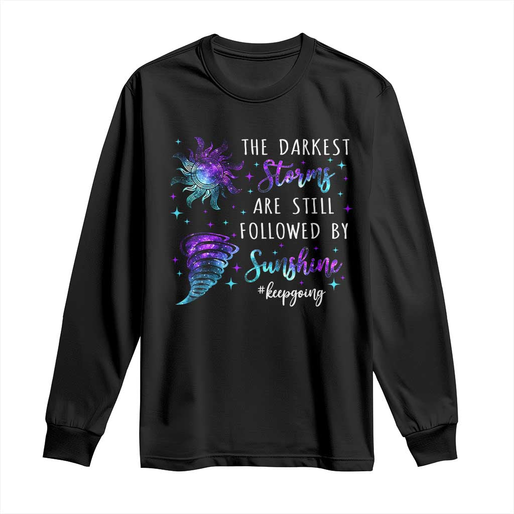 Suicide Prevention Support Long Sleeve Shirt Semicolon Flower Cloud Rain Wash Away Pain