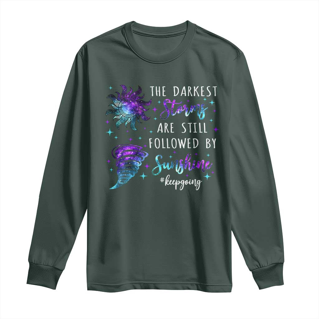Suicide Prevention Support Long Sleeve Shirt Semicolon Flower Cloud Rain Wash Away Pain