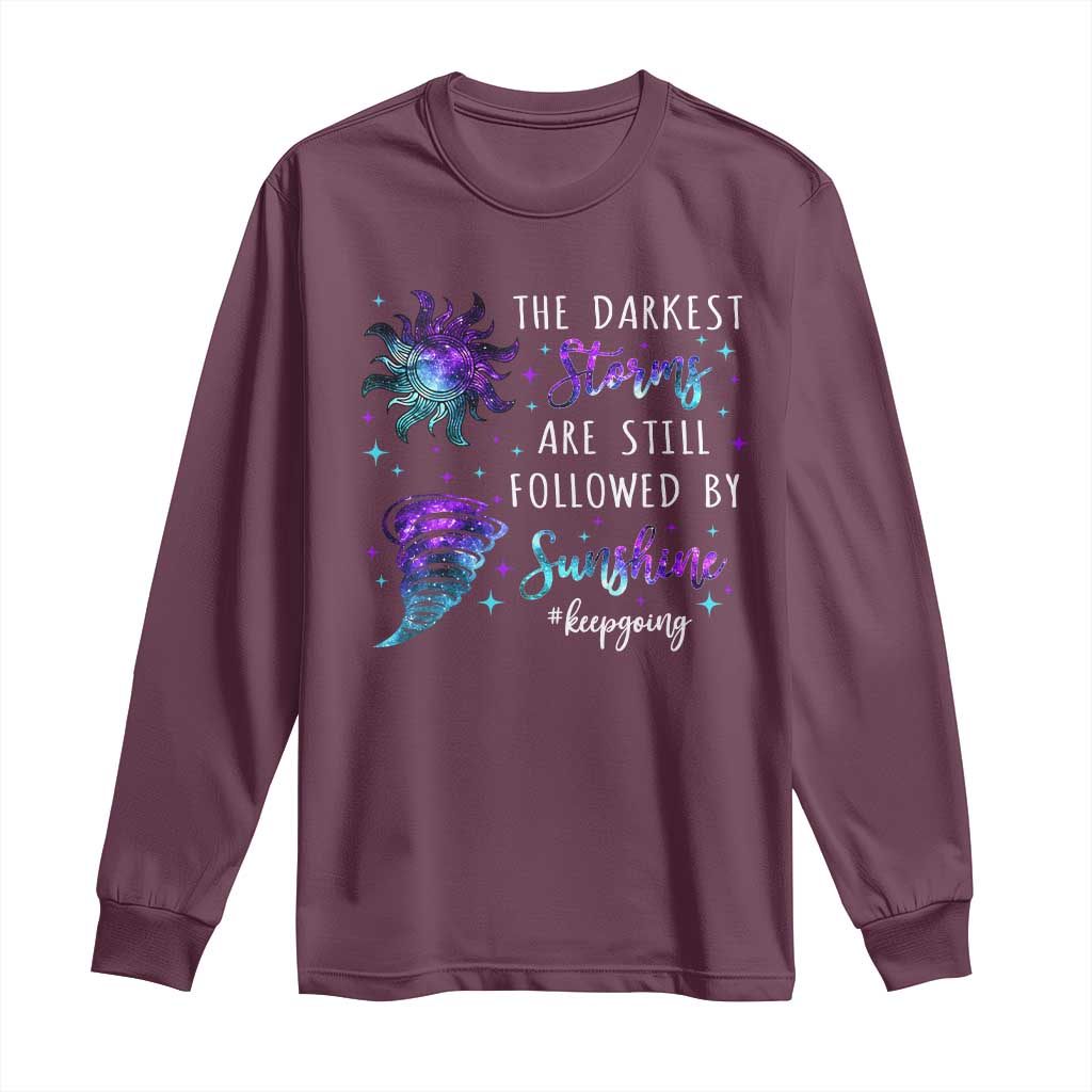 Suicide Prevention Support Long Sleeve Shirt Semicolon Flower Cloud Rain Wash Away Pain