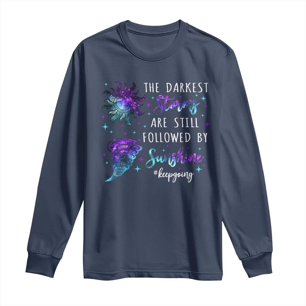 Suicide Prevention Support Long Sleeve Shirt Semicolon Flower Cloud Rain Wash Away Pain