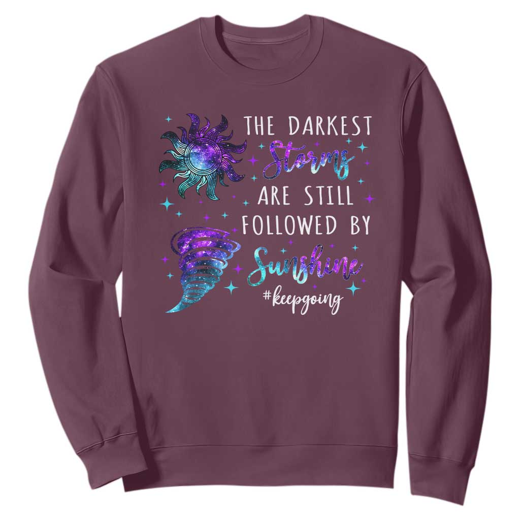 Suicide Prevention Support Sweatshirt Semicolon Flower Cloud Rain Wash Away Pain