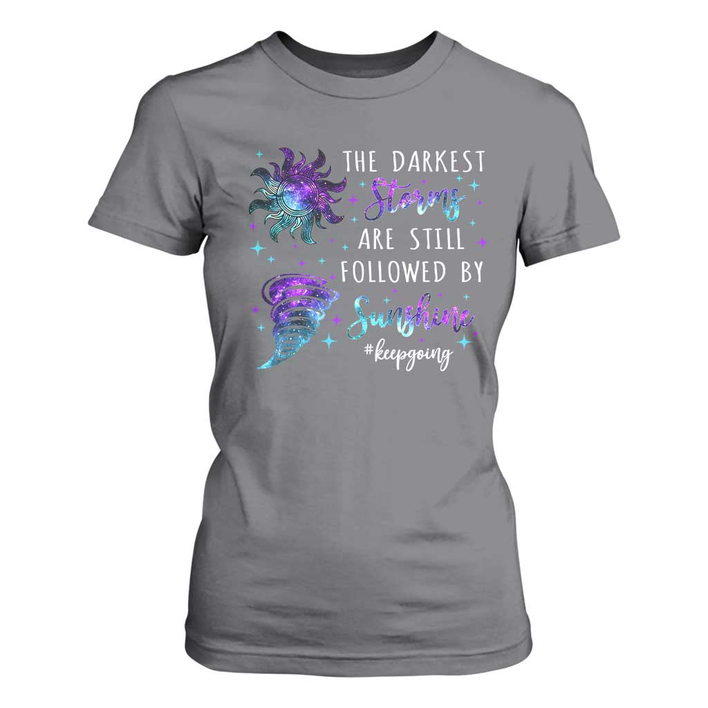 Suicide Prevention Support T Shirt For Women Semicolon Flower Cloud Rain Wash Away Pain