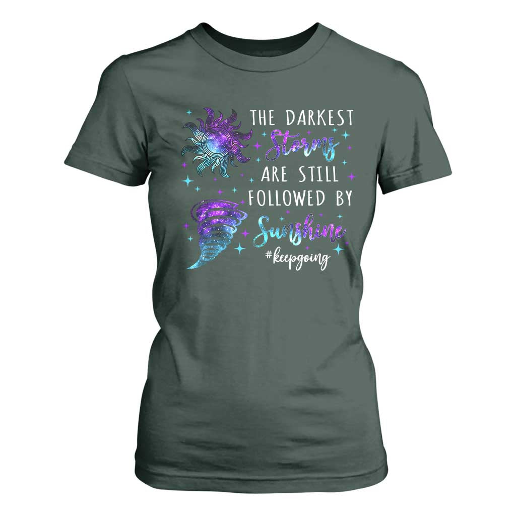 Suicide Prevention Support T Shirt For Women Semicolon Flower Cloud Rain Wash Away Pain