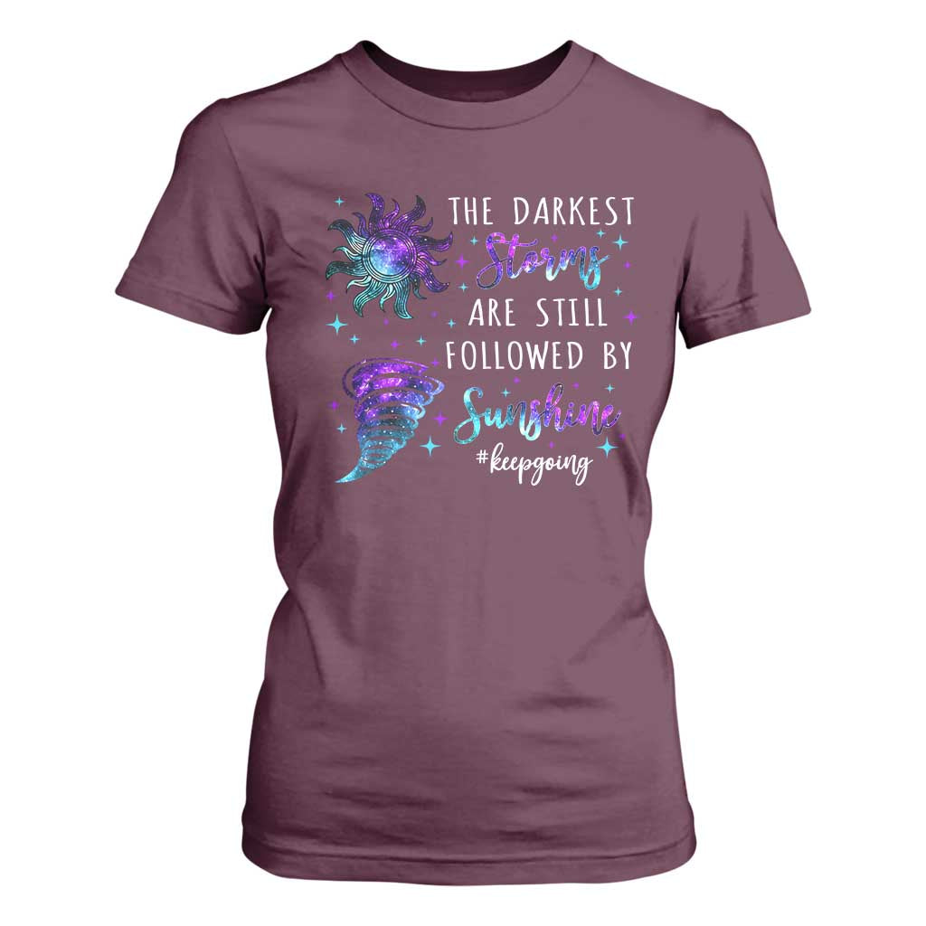 Suicide Prevention Support T Shirt For Women Semicolon Flower Cloud Rain Wash Away Pain