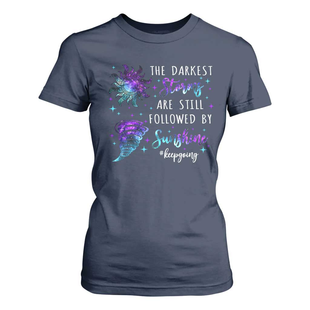 Suicide Prevention Support T Shirt For Women Semicolon Flower Cloud Rain Wash Away Pain
