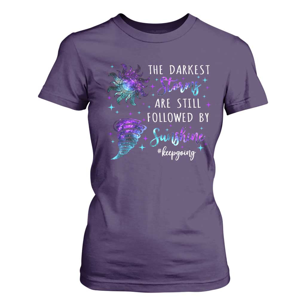 Suicide Prevention Support T Shirt For Women Semicolon Flower Cloud Rain Wash Away Pain