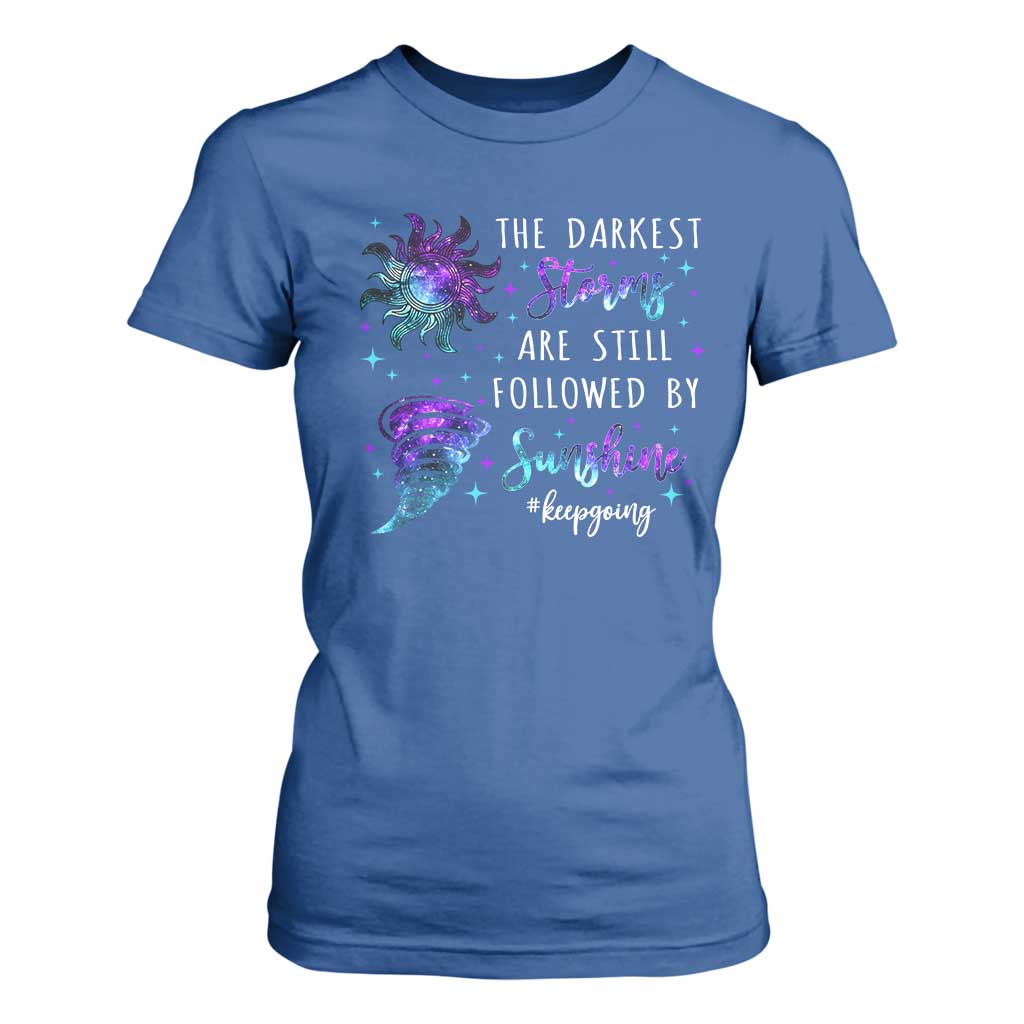 Suicide Prevention Support T Shirt For Women Semicolon Flower Cloud Rain Wash Away Pain