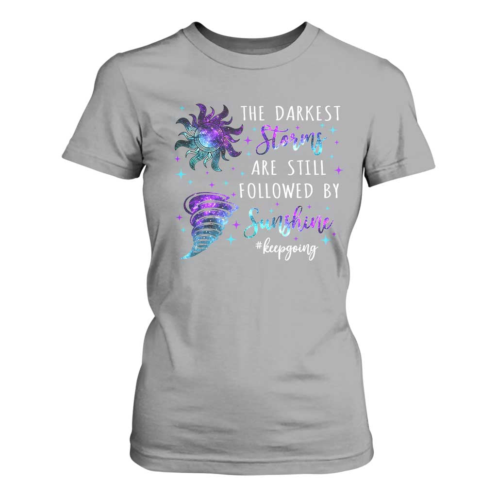 Suicide Prevention Support T Shirt For Women Semicolon Flower Cloud Rain Wash Away Pain