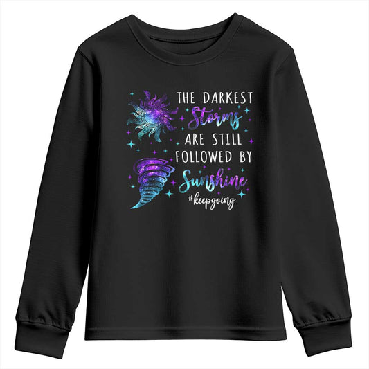 Suicide Prevention Support Youth Sweatshirt Semicolon Flower Cloud Rain Wash Away Pain