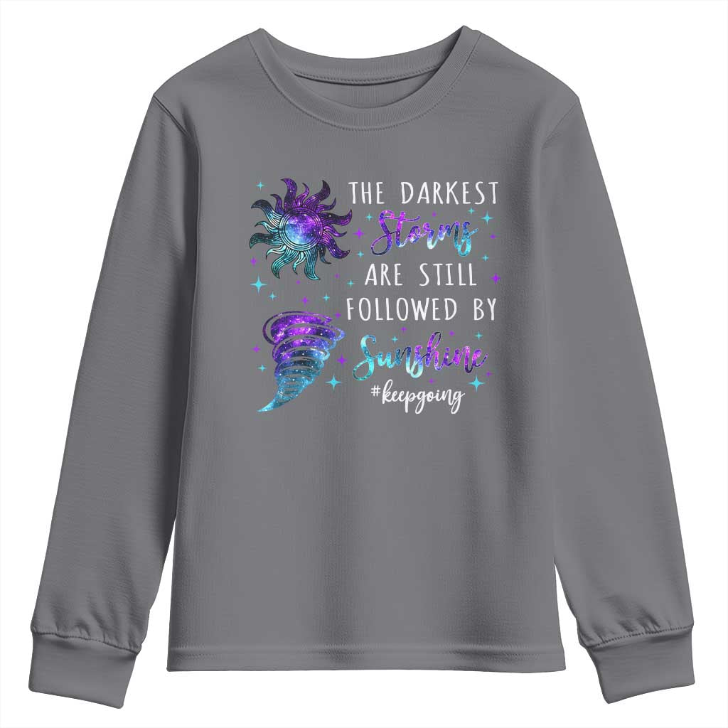 Suicide Prevention Support Youth Sweatshirt Semicolon Flower Cloud Rain Wash Away Pain